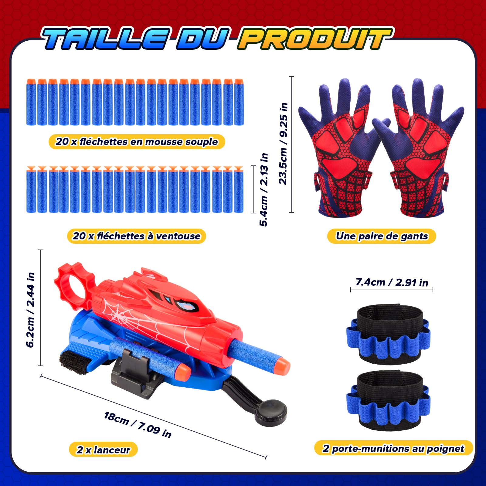 Braxel Jouet Garcon 3 4 5 6 7 Ans, Lot de 2 Lance Toile Jouet Enfant 3-10 Ans Garçon Cadeau Garcon Fille 3-12 Ans Gants Deguisement Enfant Cadeau Paques Jeux Exterieur Enfants
