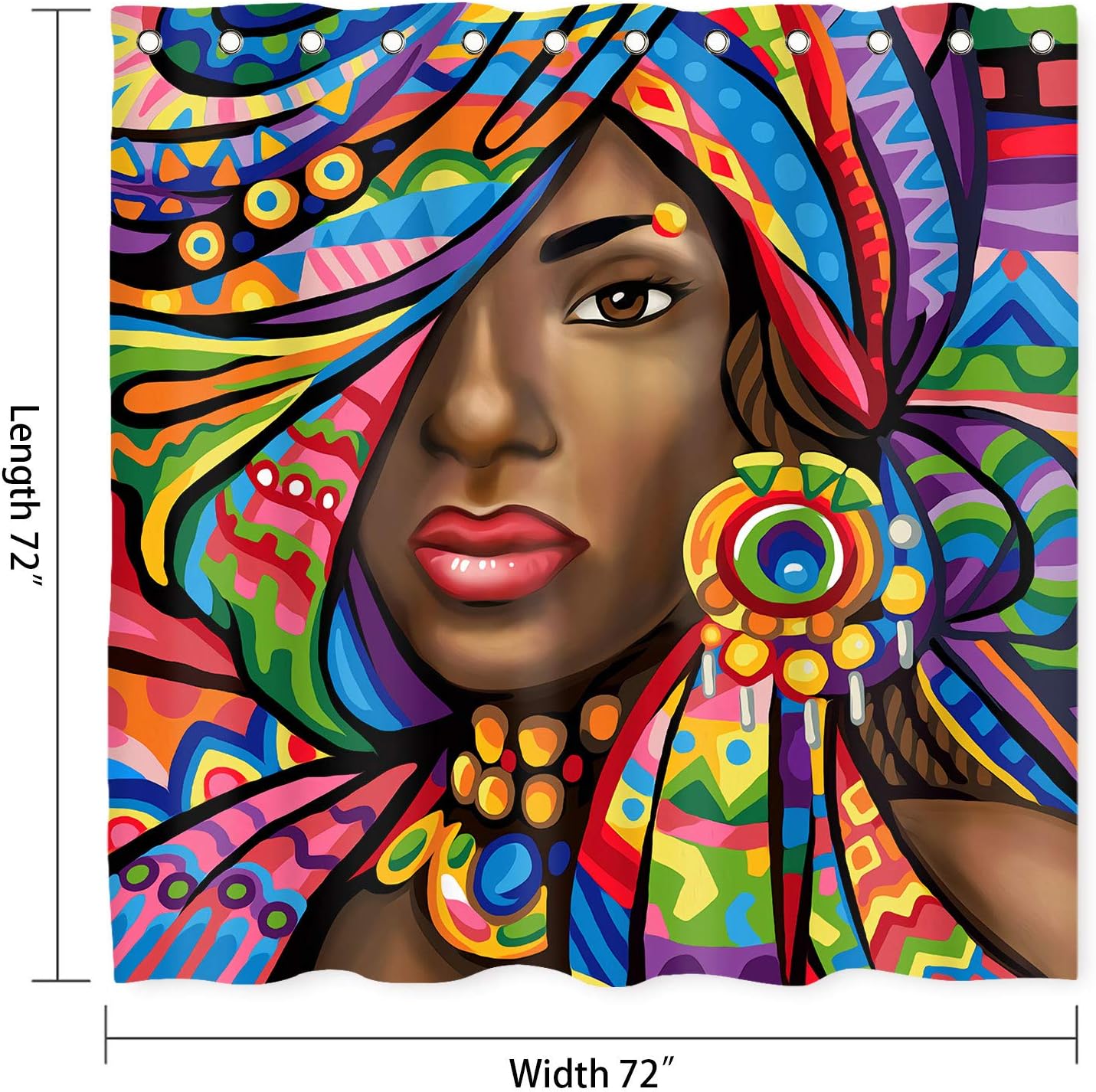 African American Woman Shower Curtain, Women Bath Curtains, Waterproof Upgrade Polyester Fabric Bathroom Decor Set with 12 Hooks, 72 x 72 Inches, LYNT896-72