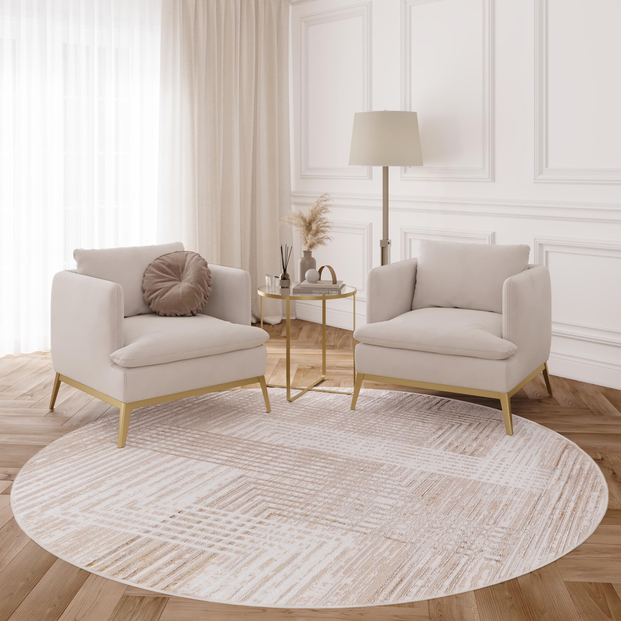 TAPISO Crystal Redonda Alfombra de Pelo Corto Brillante Suave Diseño Moderno Beige Marrón Crema Blanco Geométrico Efecto 3D Alfombra de Salón Habitación Dormitorio Oeko-Tex 120 x 120 cm