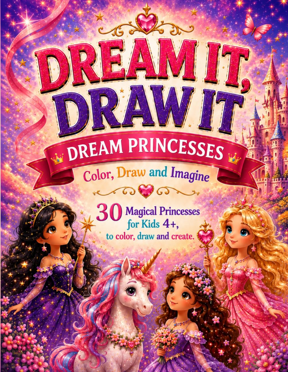 Dream Princesses: Color, Draw and Imagine: More Than a Coloring Book, a World Where Imagination Creates Magical Princesses and Fantasy Friends