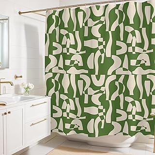 Modern Green and Ivory Geometric Pattern Print Shower Curtain – Abstract...