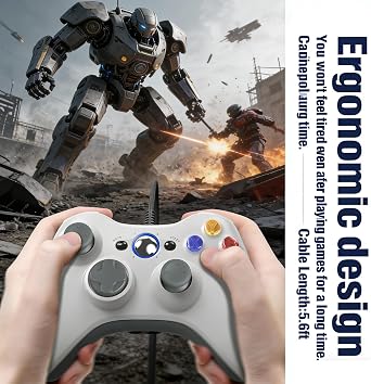 Xbox 360 Wired Controller, USB Gamepad Joystick with Dual Vibration, Plug & Play, Compatible with Xbox 360, Xbox 360 Slim & Windows 11/10/8/7 PC, Ergonomic Design for Home Gaming (XBOX360-BLACK)