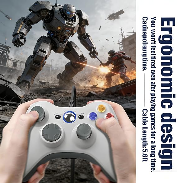 Xbox 360 Wired Controller, USB Gamepad Joystick with Dual Vibration, Plug & Play, Compatible with Xbox 360, Xbox 360 Slim & Windows 11/10/8/7 PC, Ergonomic Design for Home Gaming (XBOX360-BLACK)
