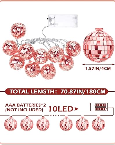 Vista 30 de BBTO Tira de luces LED de bola de discoteca con pilas, adornos para exteriores, patio, porche, 70, 80, suministros de fiesta de discoteca