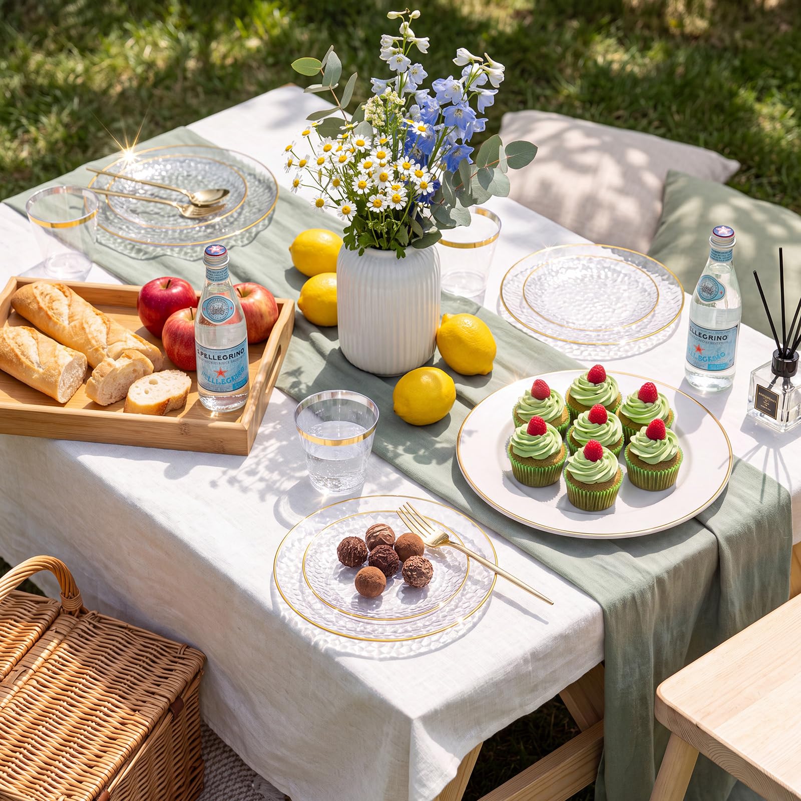Gold Disposable Plates Set - 180 Piece Party Dinnerware -8 Gold Disposable Plates Set - 180 Piece Party Dinnerware -8
