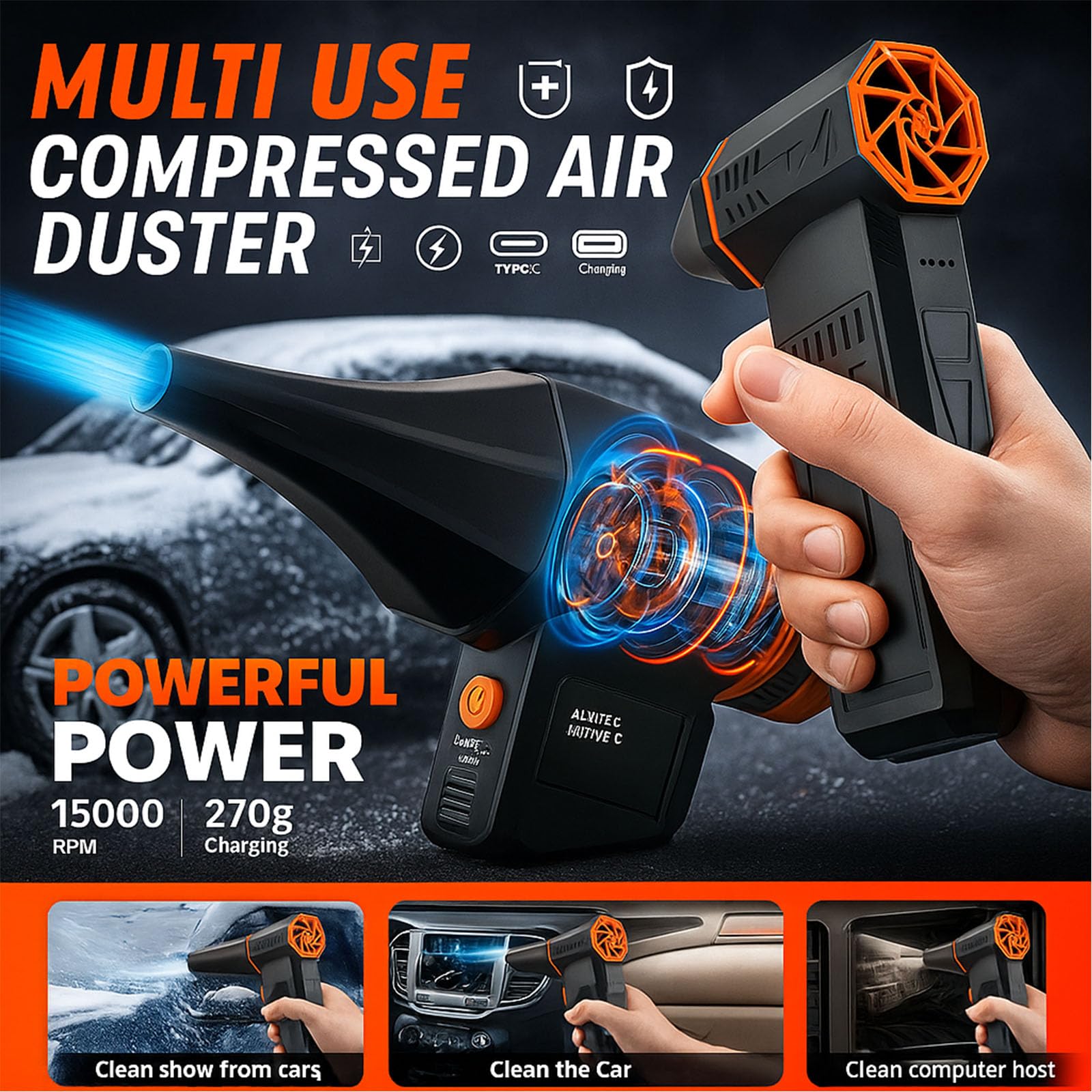 2025 Upgrade 5000W Snow Blower for Car Windshield Defrost & Snow Removal