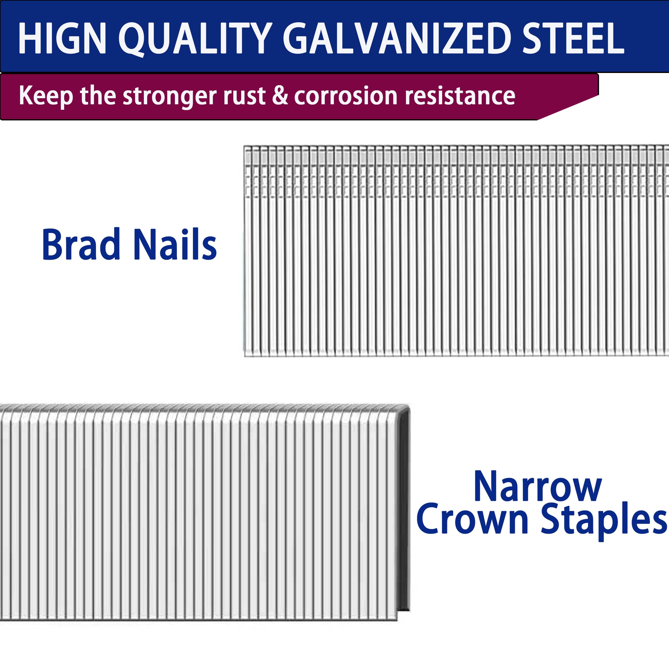 HW HAMWOO Calibre 18 1800 unidades, grapas de corona estrecha de 1/4 pulgadas (1/2 pulgadas - 400; 3/4 pulgadas - 400; 1 - 400) y clavos (5/8"-300,3/4"-300), adecuado para la mayoría de marcas de