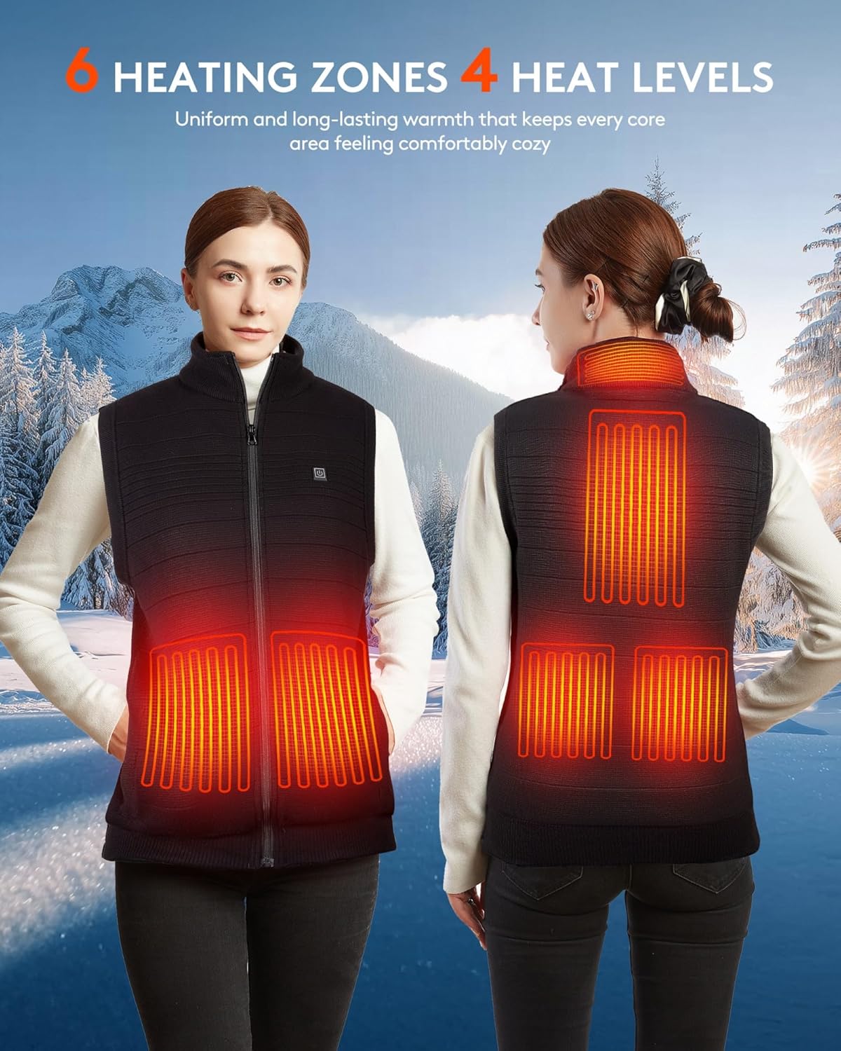 FIHOXU Women’s Heated Sweater Vest with 16000mAh Battery, Soft Knit Electric Heated Vest, App & Button Control - Image 3