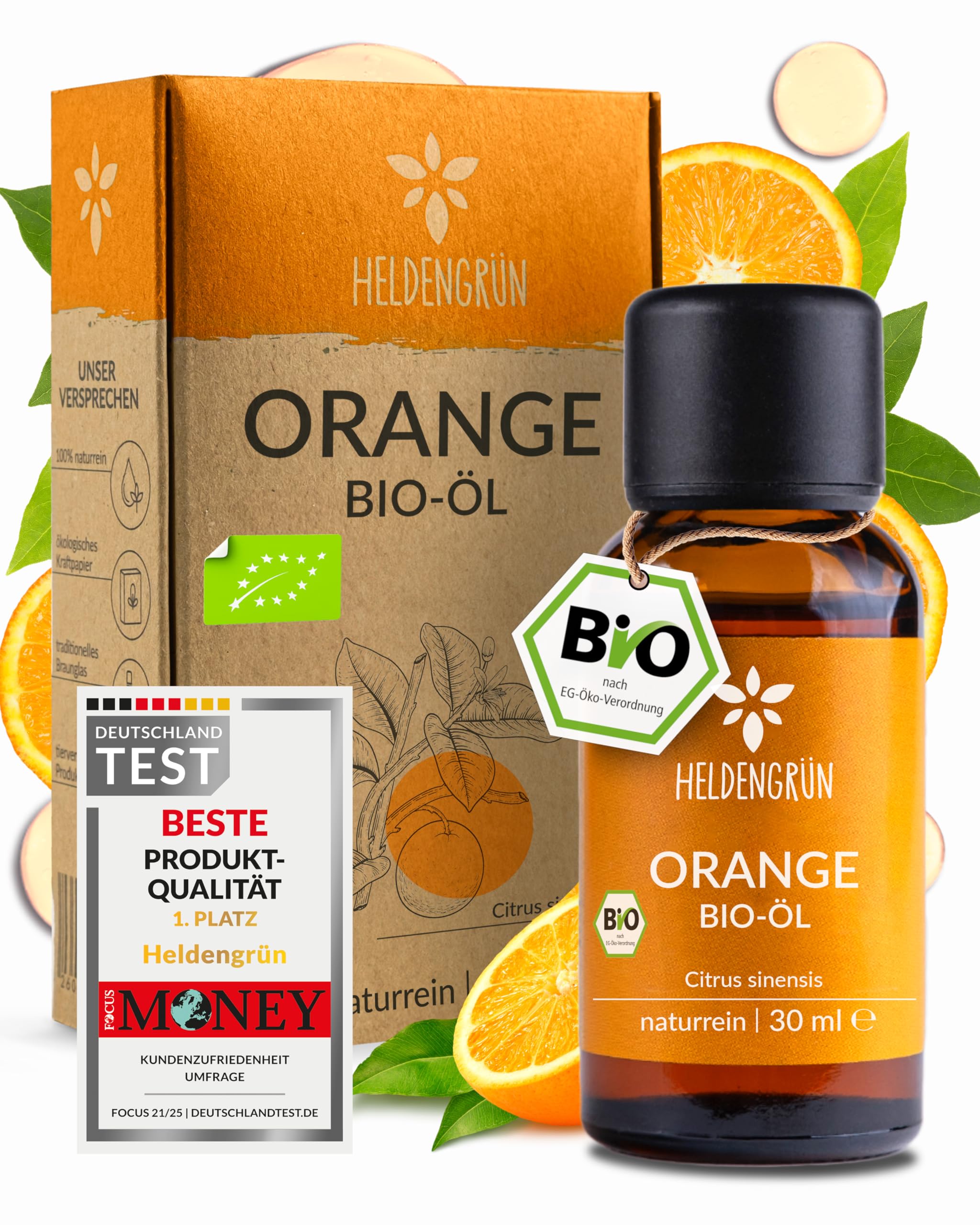 Heldengrün® Organic Orange Oil - 100% Natural Cold Pressed Essential Oil for Consumption and Fragrance