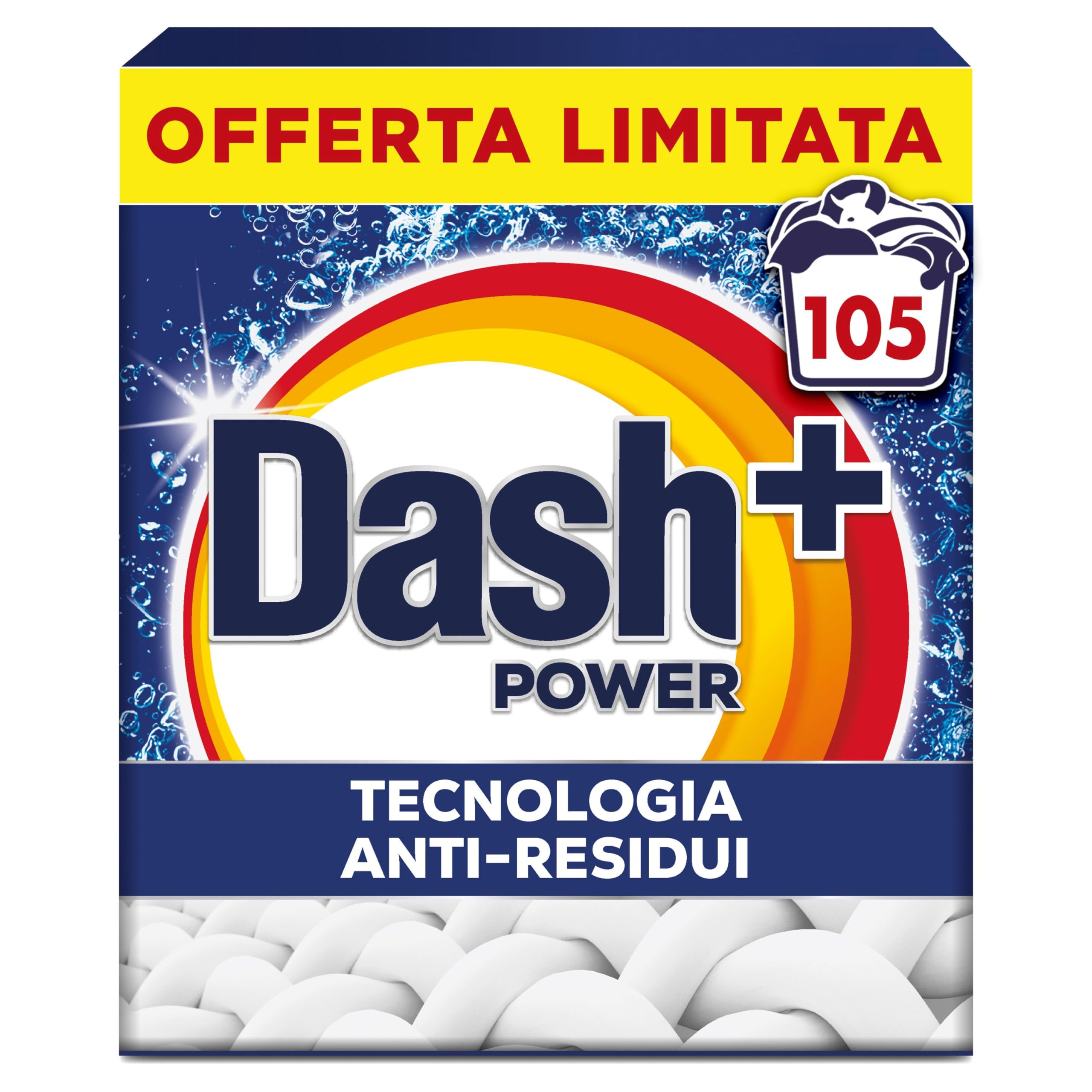 Dash Detersivo Lavatrice In Polvere, 105 Lavaggi, Tecnologia Anti Residui, Rimuove le macchie, efficace anche a freddo e in cicli brevi