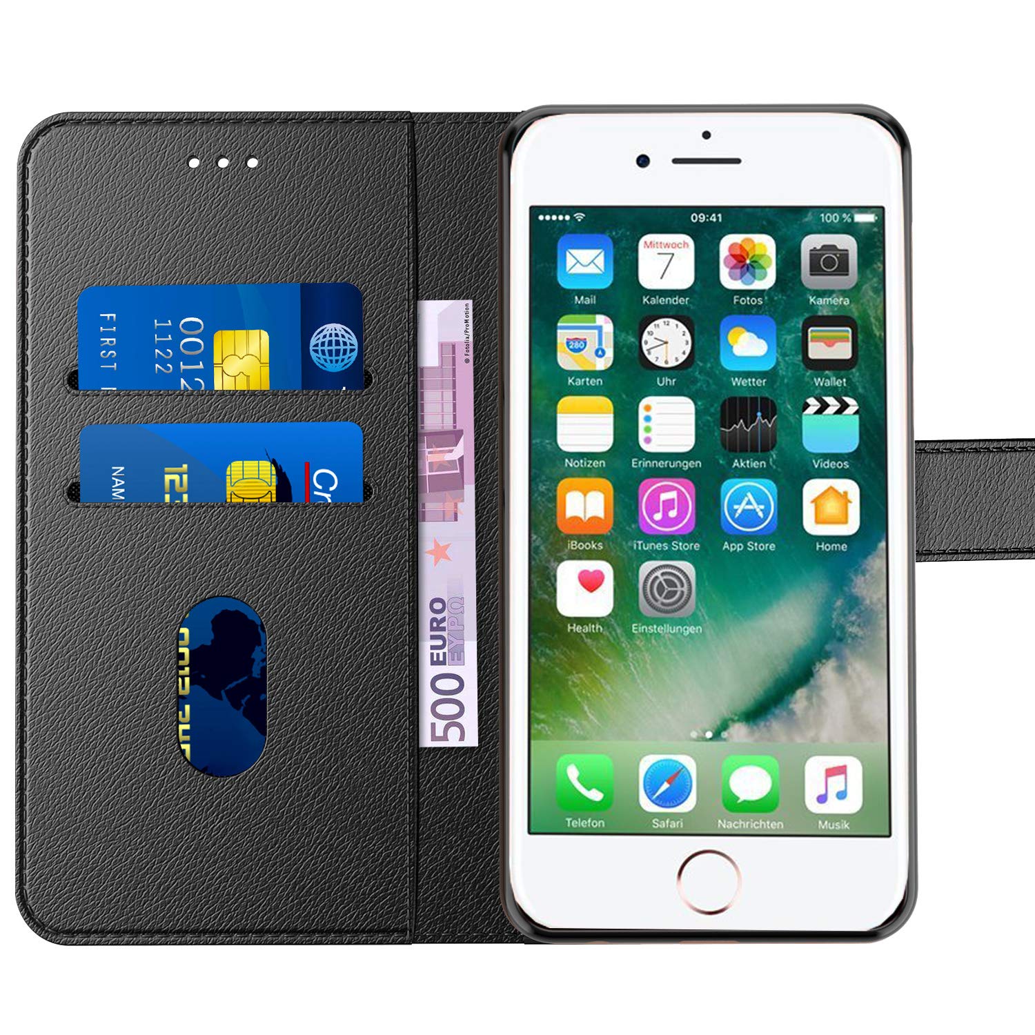 Custodia a Portafoglio Multi-scomparti con Cover protettiva amovibile - Nero per Apple iPhone 8 Plus/7 Plus/6S Plus e 6 Plus - Italiano