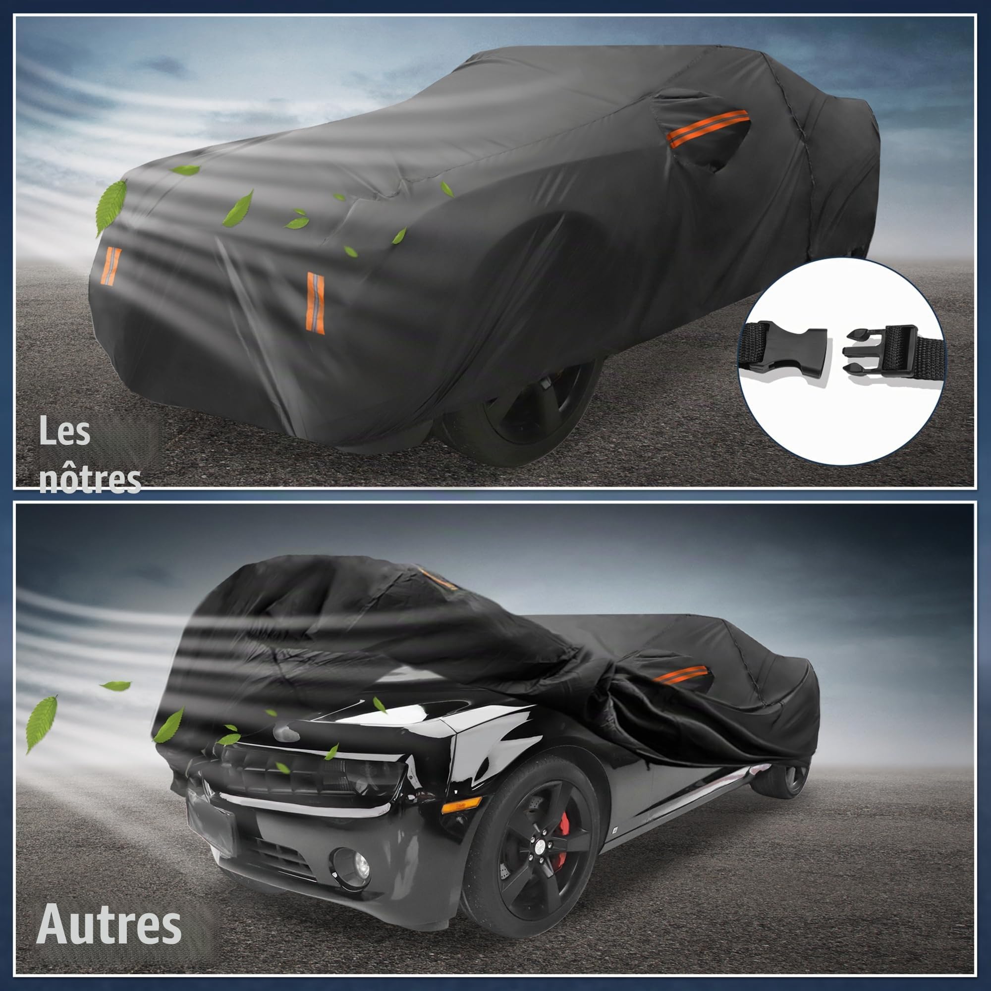 X AUTOHAUX Housse de Voiture pour Chevrolet Camaro 2010-2021 en Film d'aluminium – Housse de Voiture complète pour l'extérieur – Protection Contre Les intempéries – Protection Contre Le Vent – avec