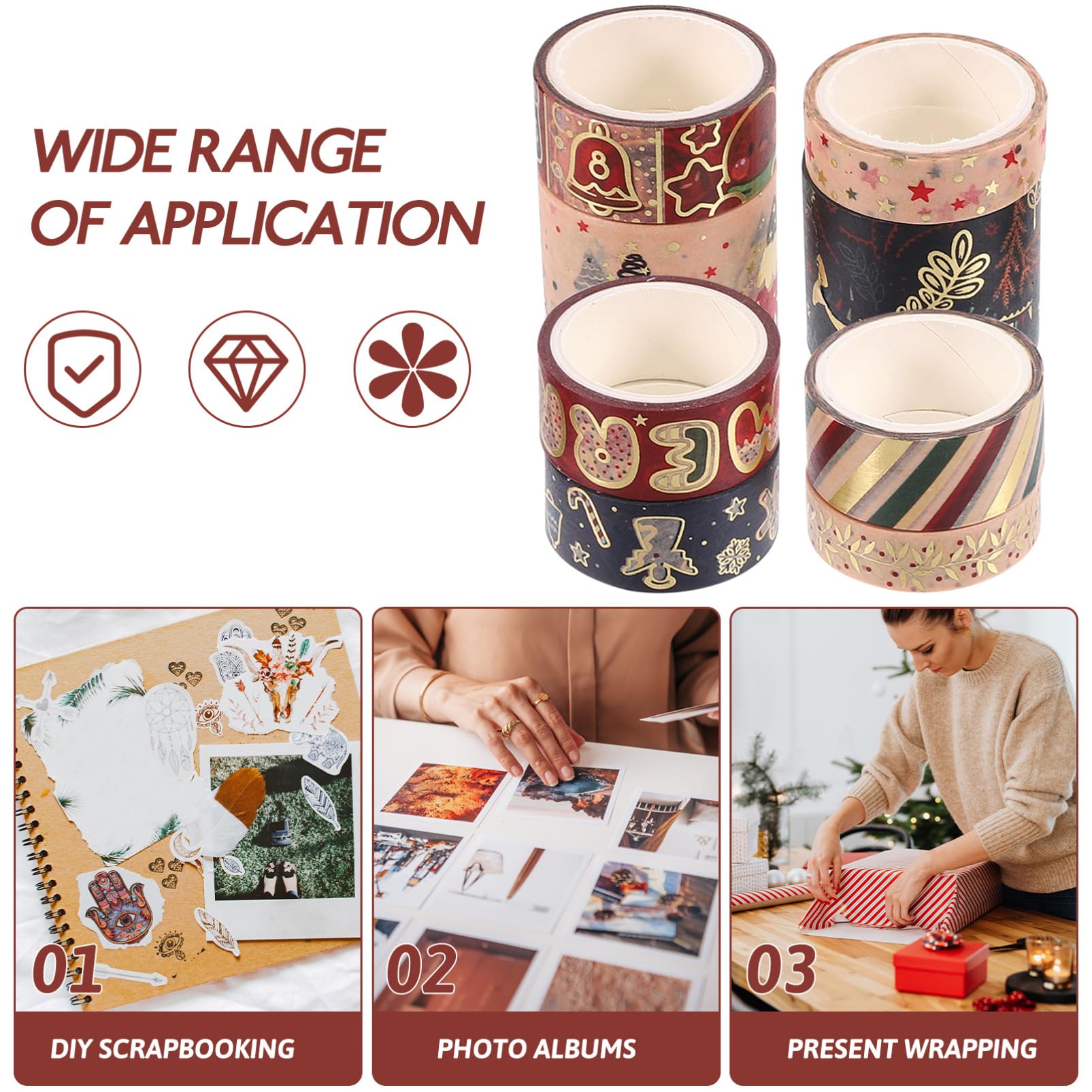 NUOBESTY 4 Set Washi Tape Washi-tape Adorn Proiettire Guarnitura Distributore Di Nastro Avvolgere Il Nastro Adesivo A Tema Natalizio Nastro Fai Da Te Per Album Carta Giapponese 8 * 4