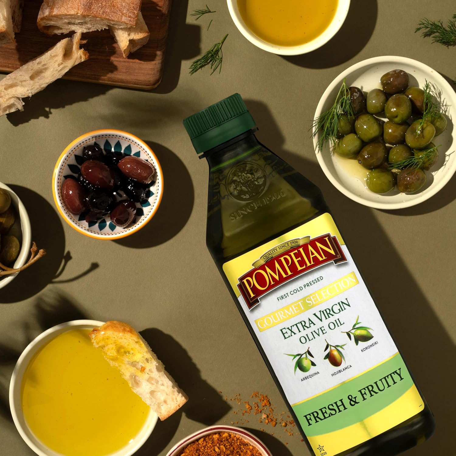 Pompeian Gourmet Selection Extra Virgin Olive Oil, Contains Polyphenols, First Cold Pressed, 24 Fl Oz (Pack of 4)