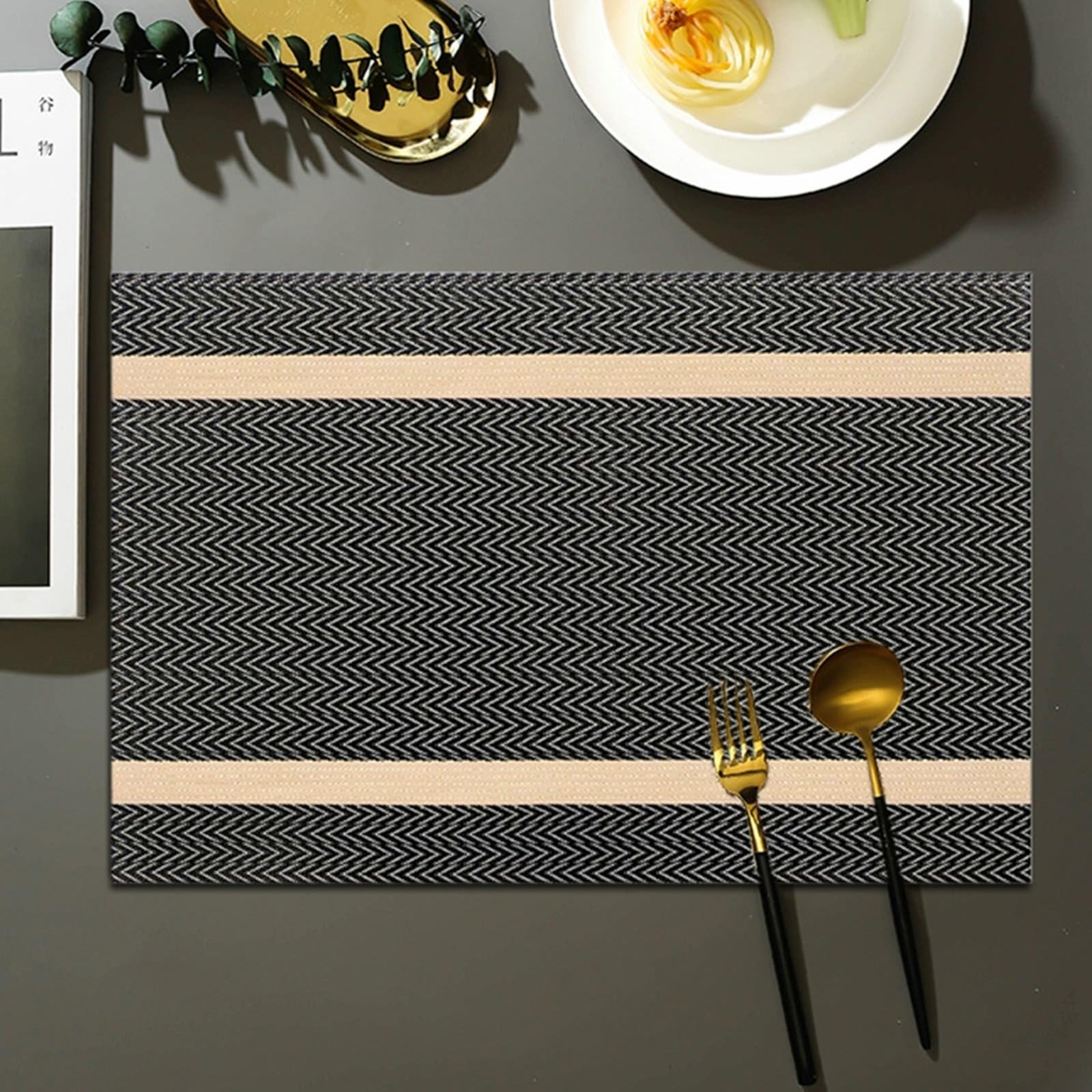 Sets de table rectangulaires lavables 30 x 45 cm à rayures pour cuisine lot de 10