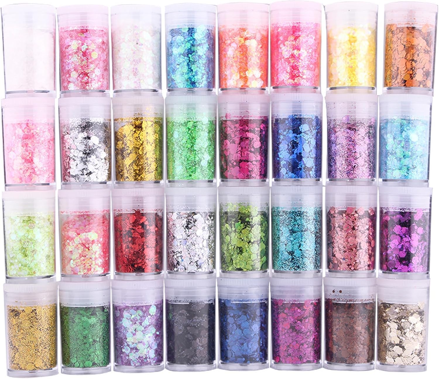 32 Color Holographic Chunky Glitter, Iridescent Glitter Flakes, Ideal for Cosmetic Face Body Eye Hair Nail Art (Each Box 6 G)