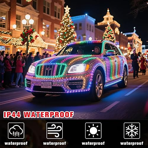 Miniatura 5 de Guirnalda de luces LED de Navidad de 65 pies para automóvil, decoraciones de carrito de golf, cadena de luz multicolor, impermeable, kits de