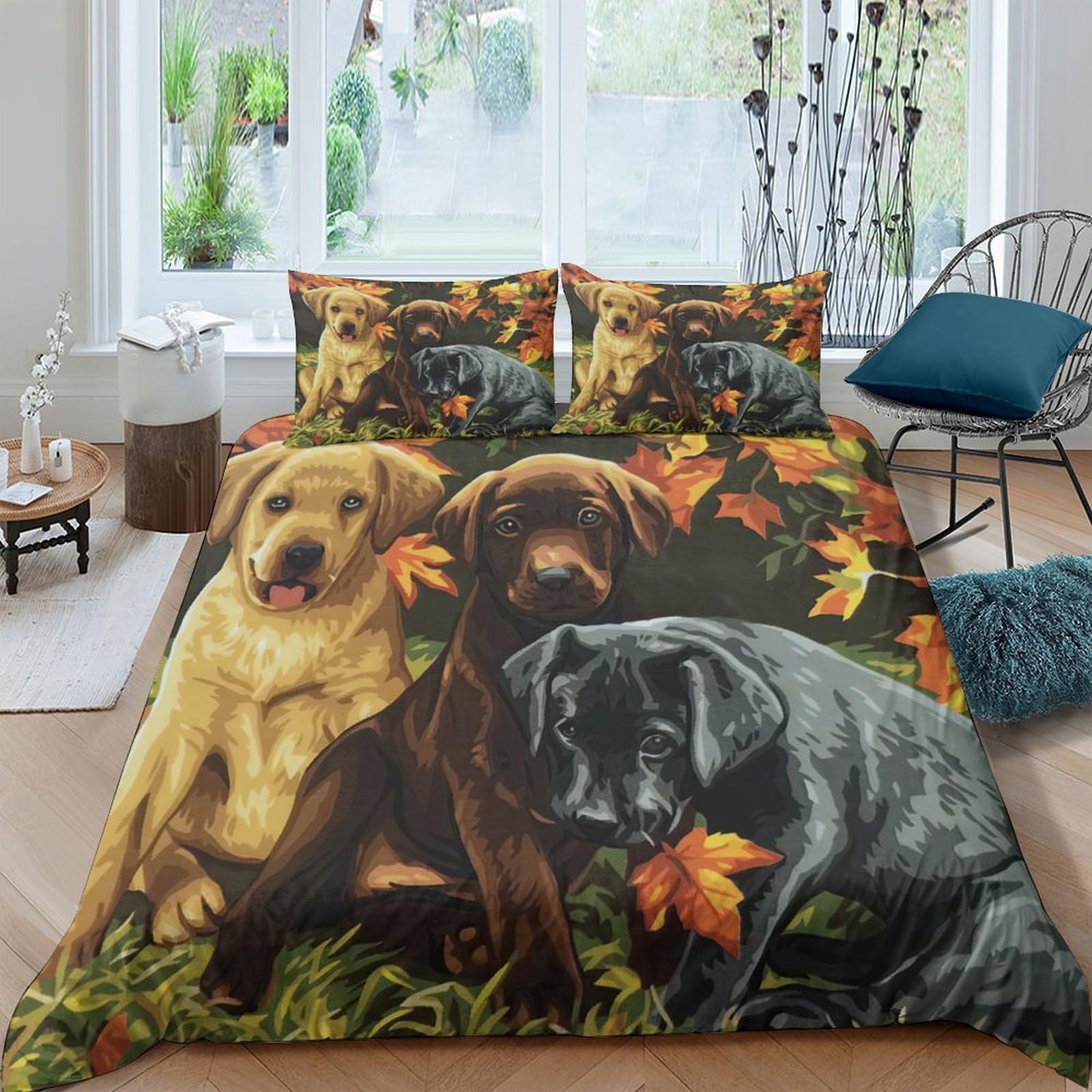 Ctjqhvkz Style-2 3D Printed Labrador Retriever Fitted Sheet Microfiber Soft Breathable Autumn Leaves Bed Cover For Bedroom Guest Room Decor Single（135X200cm）