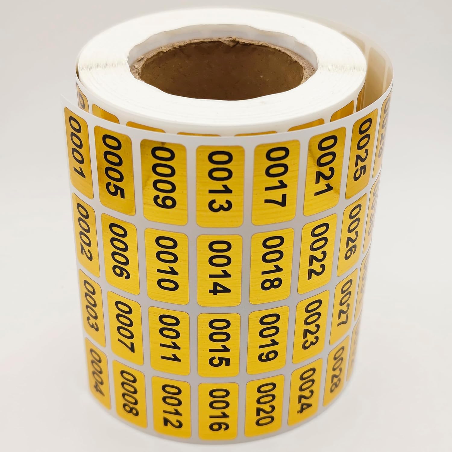 Gold Sequential Number Labels, 1000 Count, Waterproof Self-Adhesive Stickers, 0.39 x 0.78 inches, Vinyl Roll for Indoor Outdoor Storage (0001~1000)