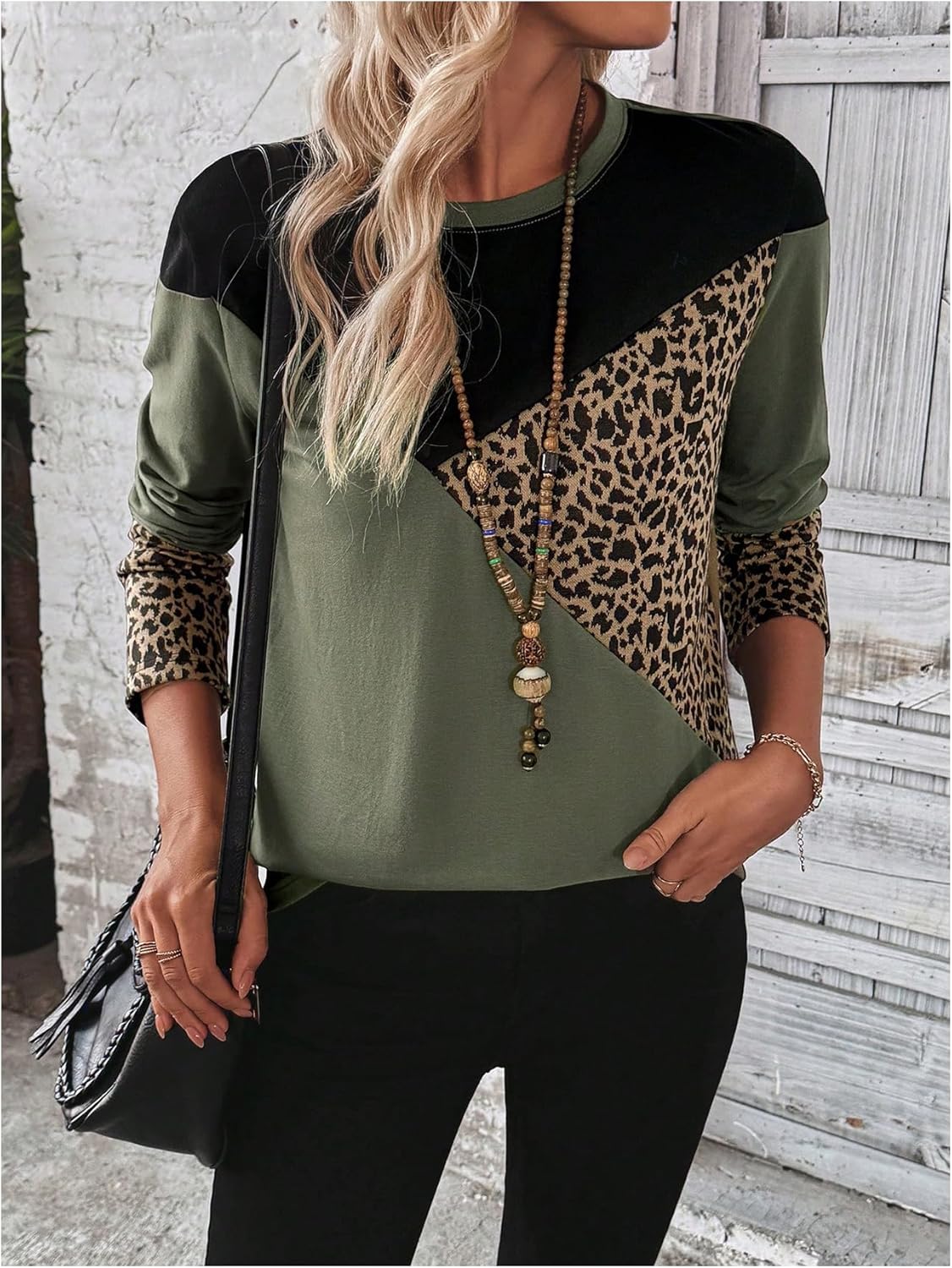 SOLY HUX Women's Long Sleeve T Shirt Color Block Leopard Print Crew Neck Tee Casual Fall Tops - Image 5