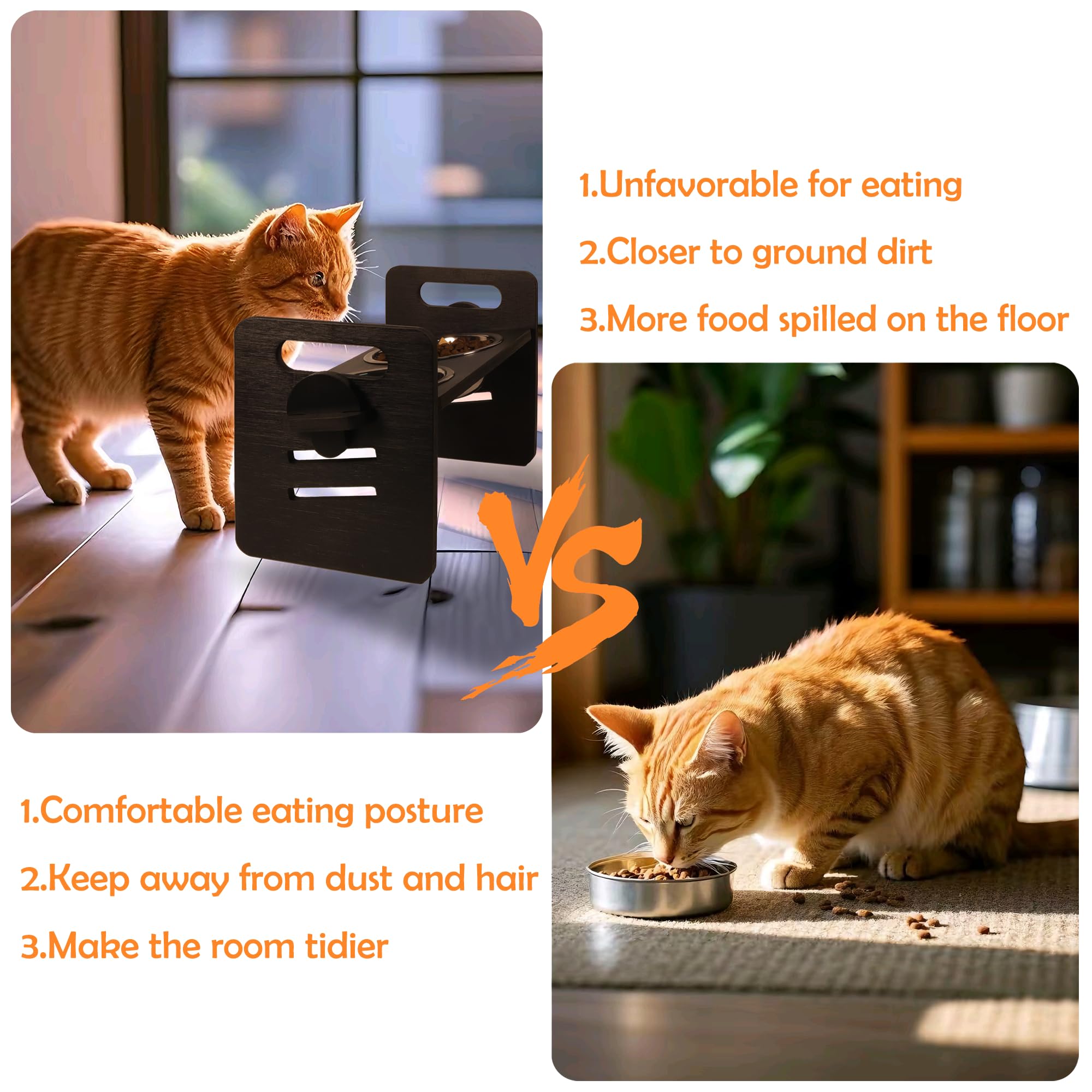10° erhöhter Katzennapf für Futter und Wasser, erhöhtes Katzennapf für Indoor-Katzen, 3 verschiedene Höhen, Bambus-Katzenfutterständer, Anti-Schnurrhaar-Müdigkeit, für Katzen und Welpen, 1 Stück,