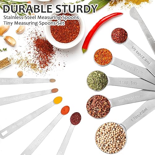 Miniatura 2 de Accmor Juego de cucharas medidoras de acero inoxidable con nivelador, 10 cucharaditas apilables y cucharadas para hornear y cocinar, accesorios de