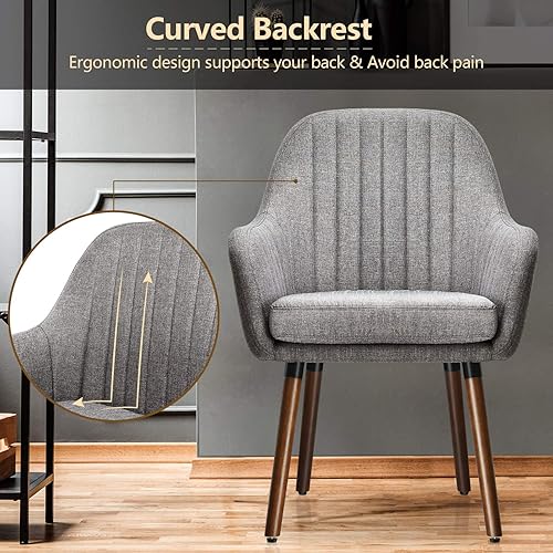 Miniatura 4 de KOTEK Juego de 2 sillas de comedor modernas, sillas de cocina tapizadas con patas de madera de goma, asiento de esponja gruesa, almohadillas