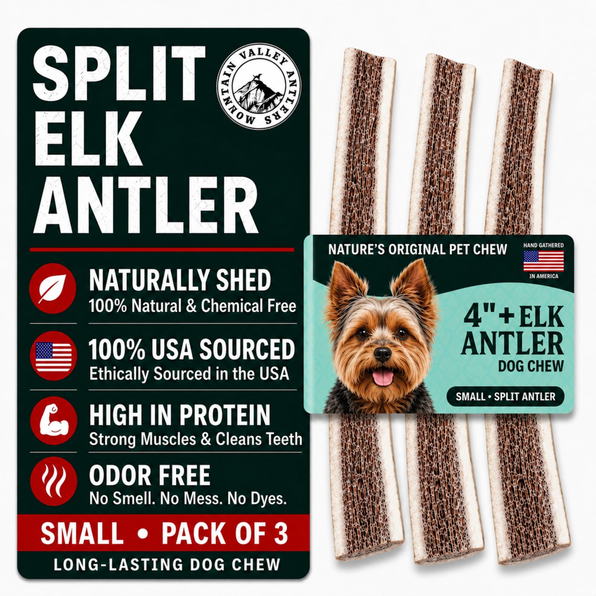Mountain Valley Elk Antlers for Dogs Chew Split Dog Antler,3Pack, S