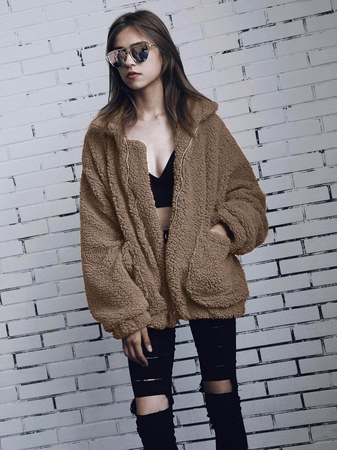 PRETTYGARDEN Women's Fashion Winter Coats Sherpa Fleece Faux Fur Shearling Oversized Trendy Jackets Warm Outerwear Clothing - Image 3