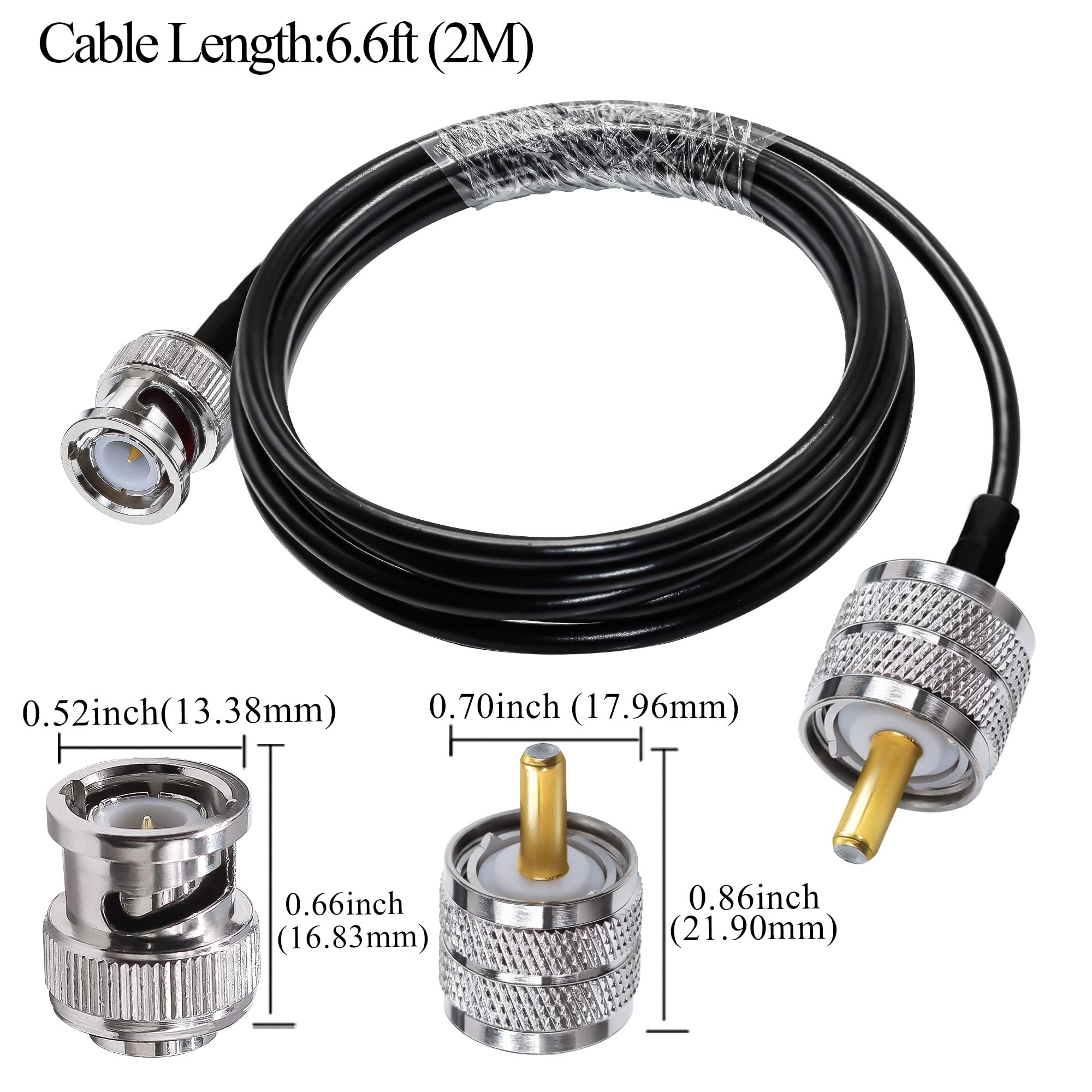 TUOLNK BNC do UHF kabel połączeniowy RG58 - PL259 SO239 wtyczka przedłużacz 6,6 ft (2 m) odporny na straty do CB Funk PL 259 Pigtail kabel koncentryczny