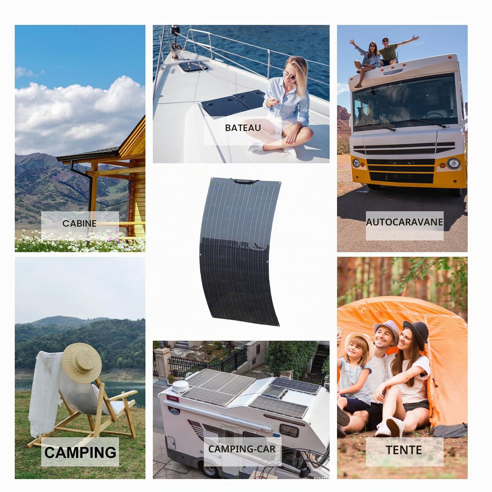 Panneau Solaire Souple XINPUGUANG Panneau Solaire Flexible 100w 12v Photovoltaïque Module Monocristallin pour Camping-car, Maison, Bateau, Jardin,Balcon(Black)