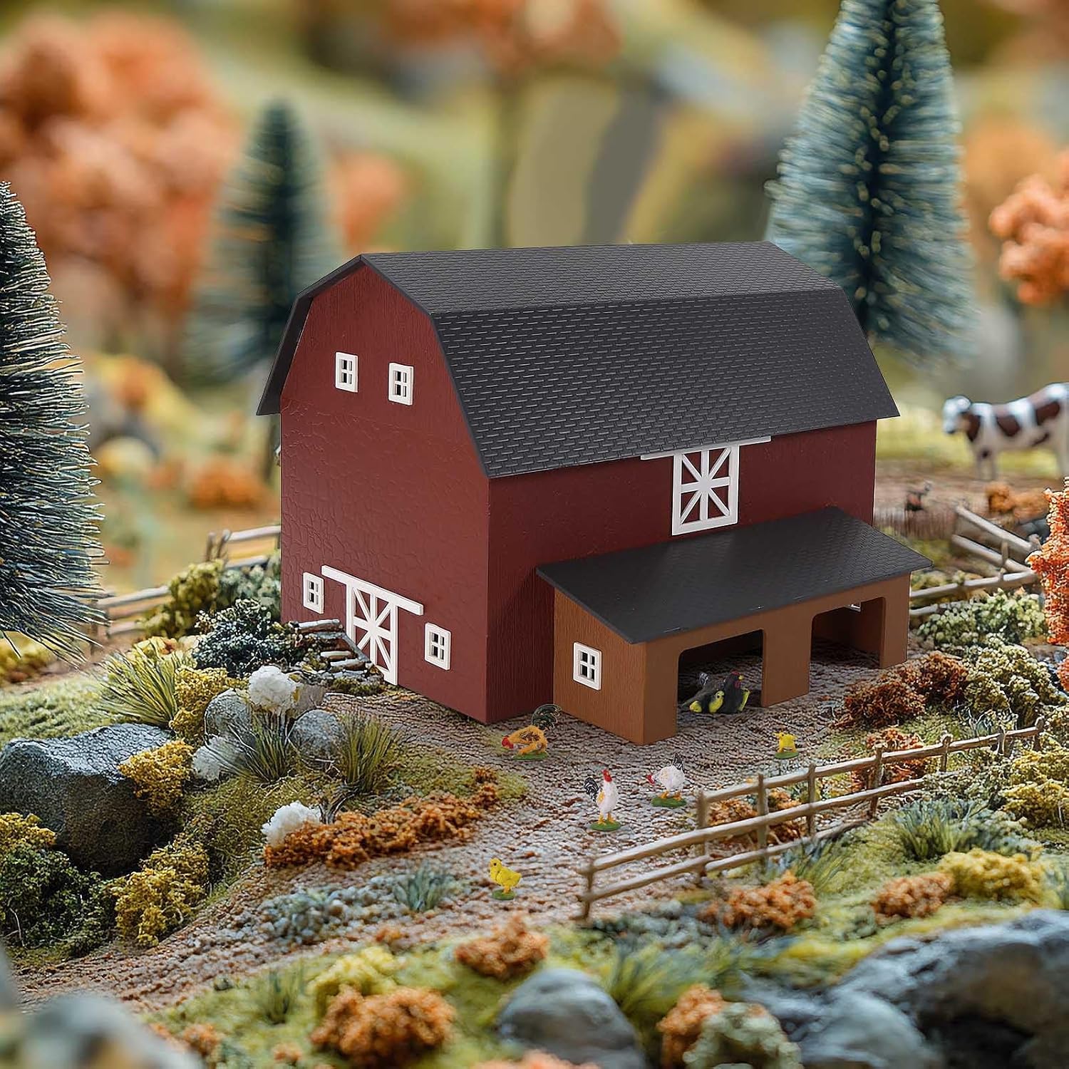 HO Scale Deluxe Barn Chicken Coop – Unbuilt Farm Building Kit for Model Layout (Brown)