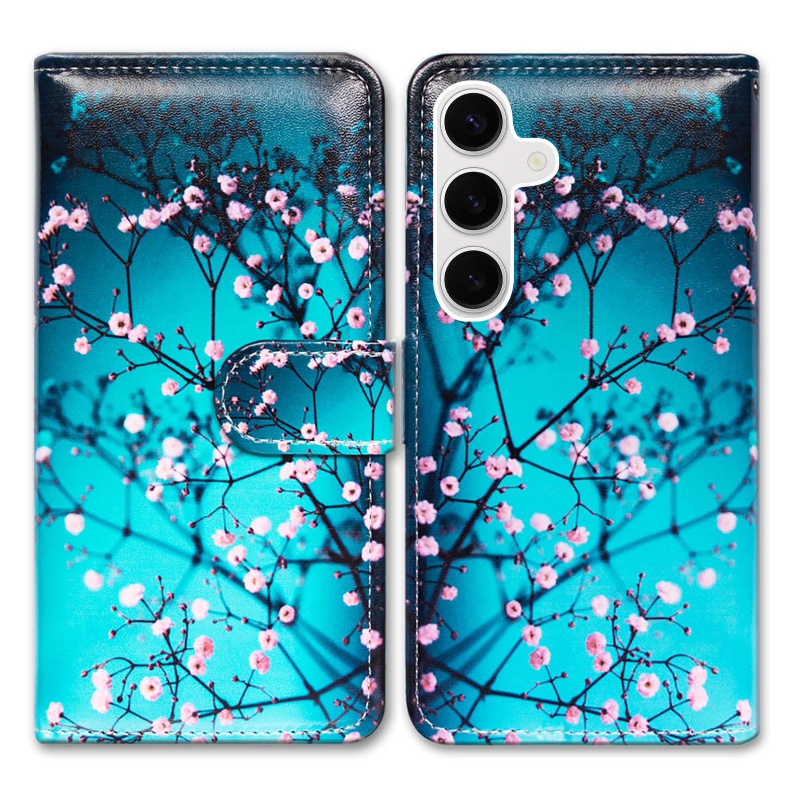 Bcov Case for Samsung Galaxy S25 Plus,Plum Blossom Flower Leather Flip Phone Case Wallet Cover with Card Slot Holder Kickstand Case for Samsung Galaxy