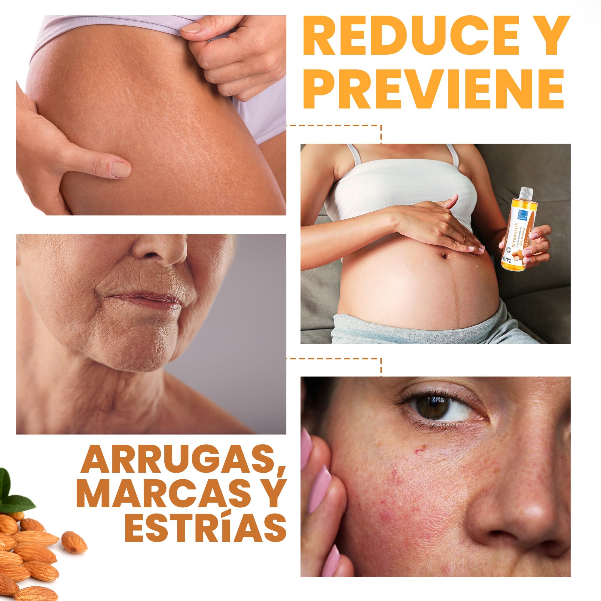 Aceite de Almendras, 100% Puro y Natural, Almendras Dulces, Aceite Corporal Hidratante, Estrias, Embarazo, Hidratante Pelo, Bebe, Antiestrias, Reafirmante Senos, 1000 ml