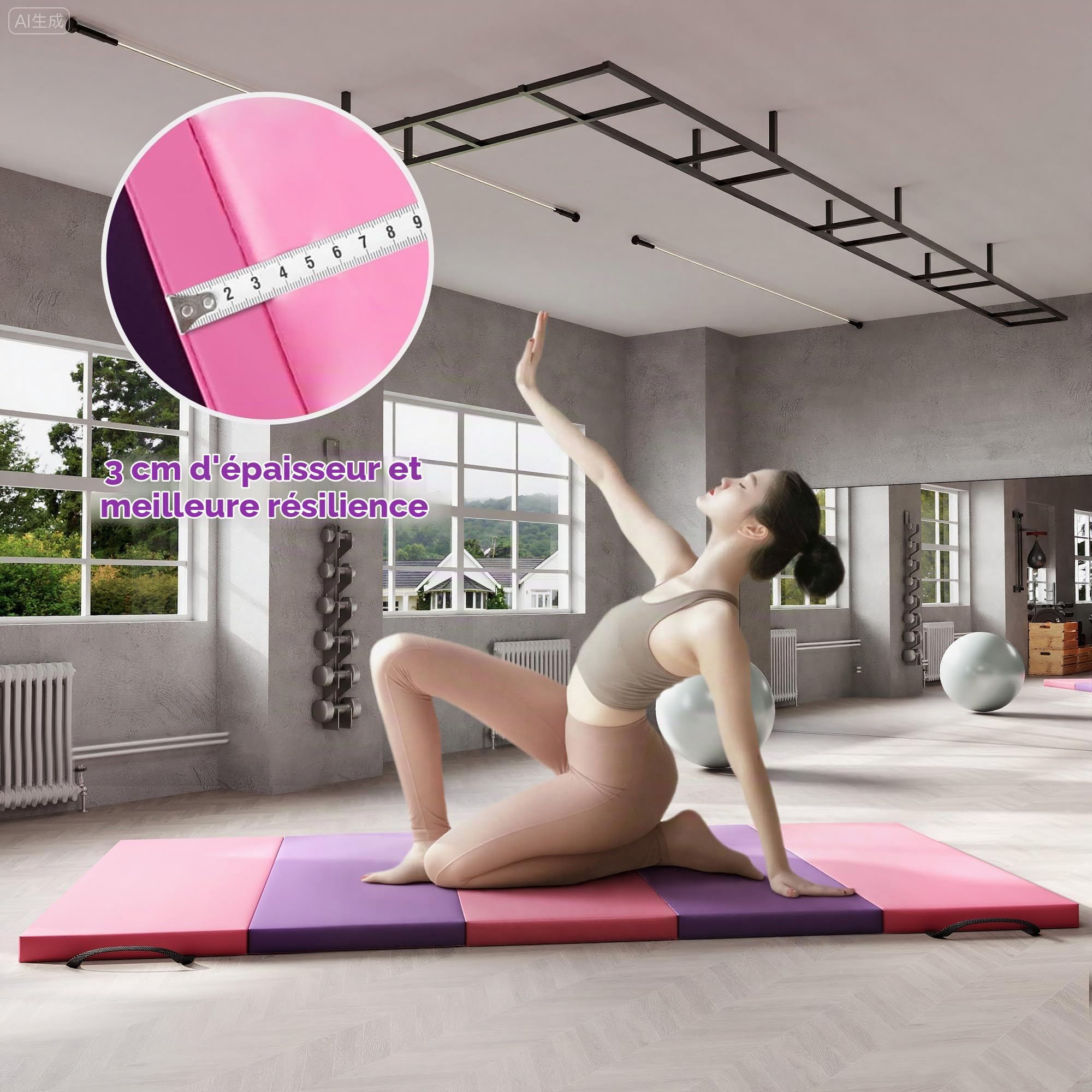 Aptliton Tapis de Gymnastique Pliable 4/5 Plis,Tapis de Sport Souple en Cuir, Portable pour Yoga, Fitness, Jeux Enfants à Domicile