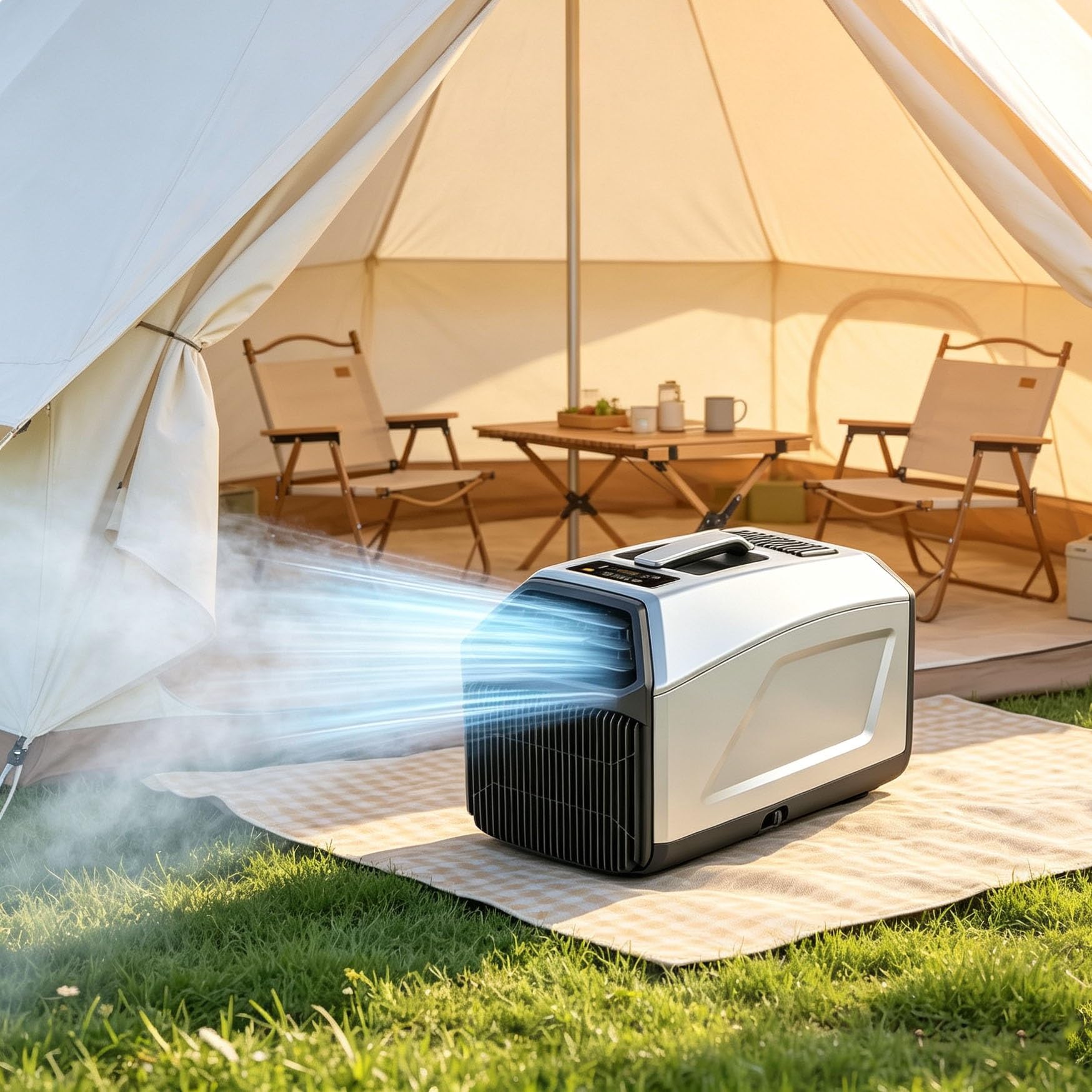 Rsqql Grey 4500/5100Btu Rapid-Cooling Outdoor Air Conditioner,3 Fan Speeds, Remote Control And Touch Controls, 4 Modes,For Camping