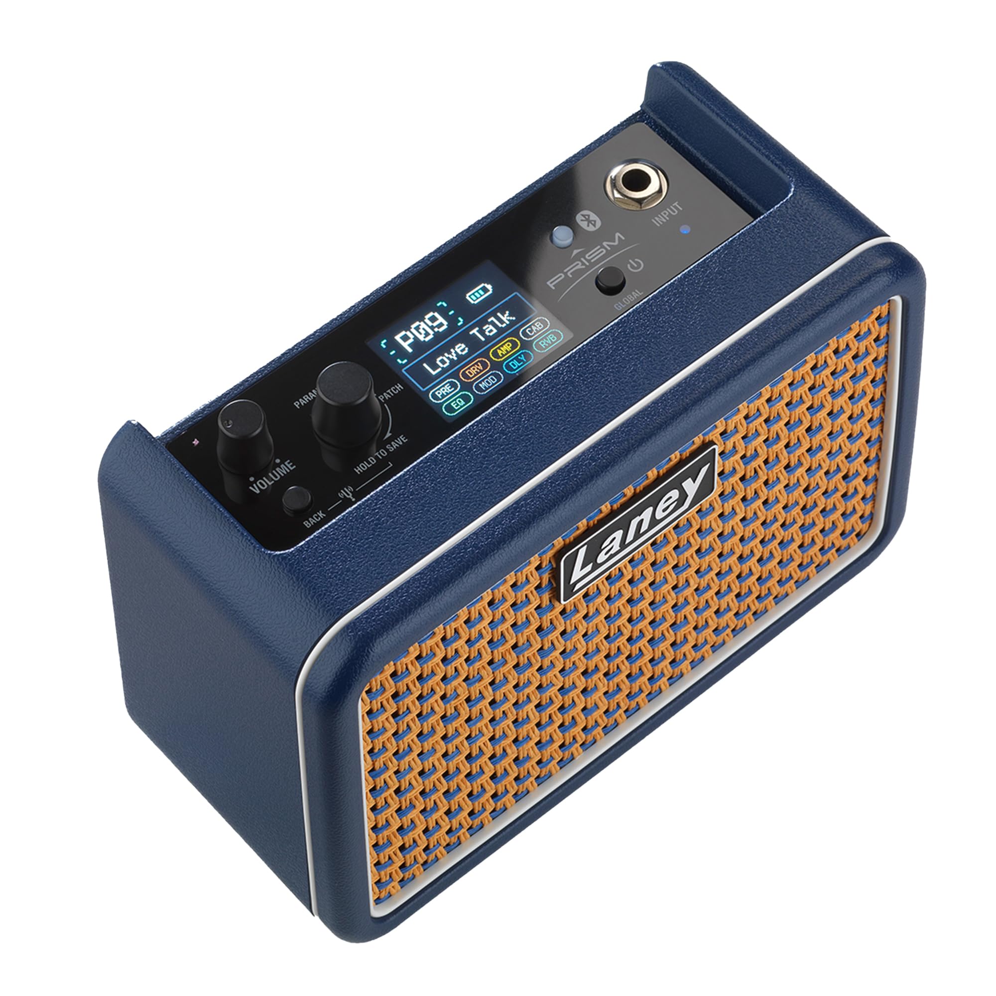 Laney Prism MINI Tragbarer Smart-Gitarrenverstärker, App-gesteuerter Übungsverstärker mit 100 Presets, 17 Amp-Modellen, 32 Effekten, integriertem Tuner, Drum Machine, 14 Stunden Akkulaufzeit – Blau