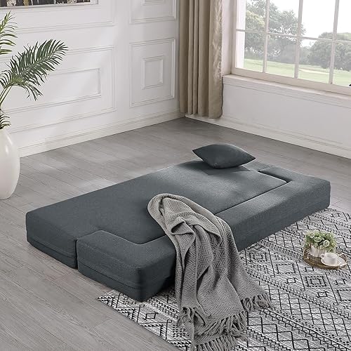 Miniatura 3 de Sofá cama, sofá cama, colchón plegable de 80 pulgadas, tela de lino moderna con funda de sofá lavable, futón de espuma viscoelástica, sofá cama,
