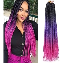 Box Braids Crochet Hair 22Inch Crochet Braids | 6Packs Crochet Hair Pre-looped Synthetic Purple Crochet Hair for Black Women(ombre purple, 22inch)