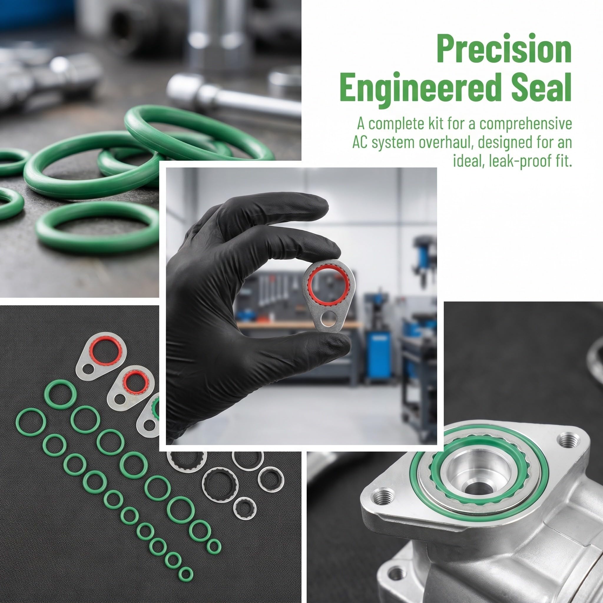 Kisangel 1 set di guarnizioni per compressore dell'aria condizionata per auto - 18 O-ring di diverse dimensioni e rondelle di tenuta per le porte. Assortimento completo di guarnizioni di ricambio