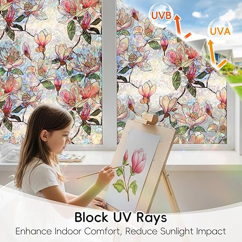 Miniatura 62 de DUOFIRE Película de privacidad para ventana, película de vidrio esmerilado, película de vidrio estático, sin pegamento, anti-UV, adhesivo para Flor