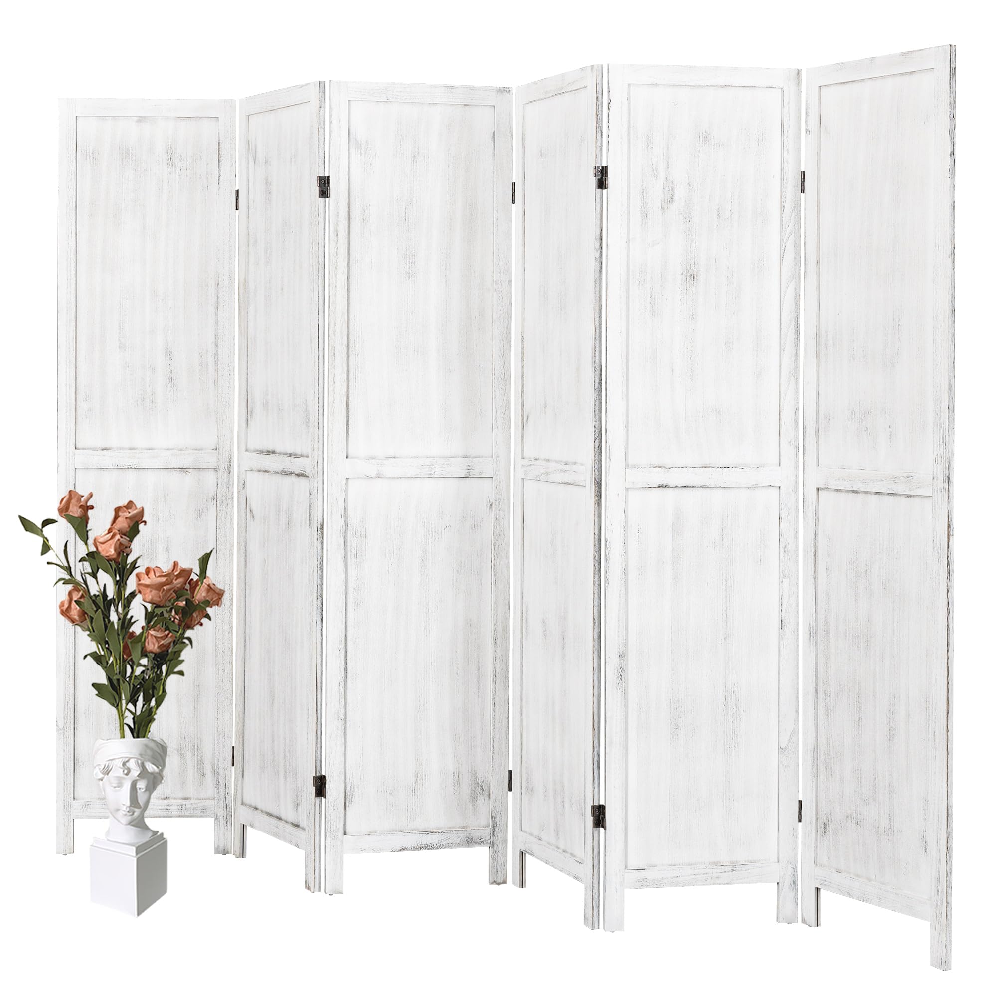 White Room Divider, 6 Panel Room Divider, Wood Room Divider, Room Divider Screen, Folding Screen Room Divider, 5.6 Ft, White