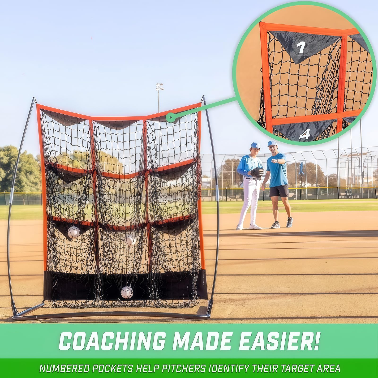 Generisch Baseball-Trainingsnetz, 9 Zielzonen, tragbar mit Tragetasche, 31 x 42 x 49 Zoll für Hinterhof- oder Feldübungen, einfache Einrichtung und langlebiges Design