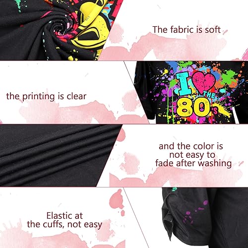 Vista 2 de Traje de los años 80 para mujer, camisetas con hombros descubiertos de los años 80, ropa superior de neón para mujer, disfraz de gran