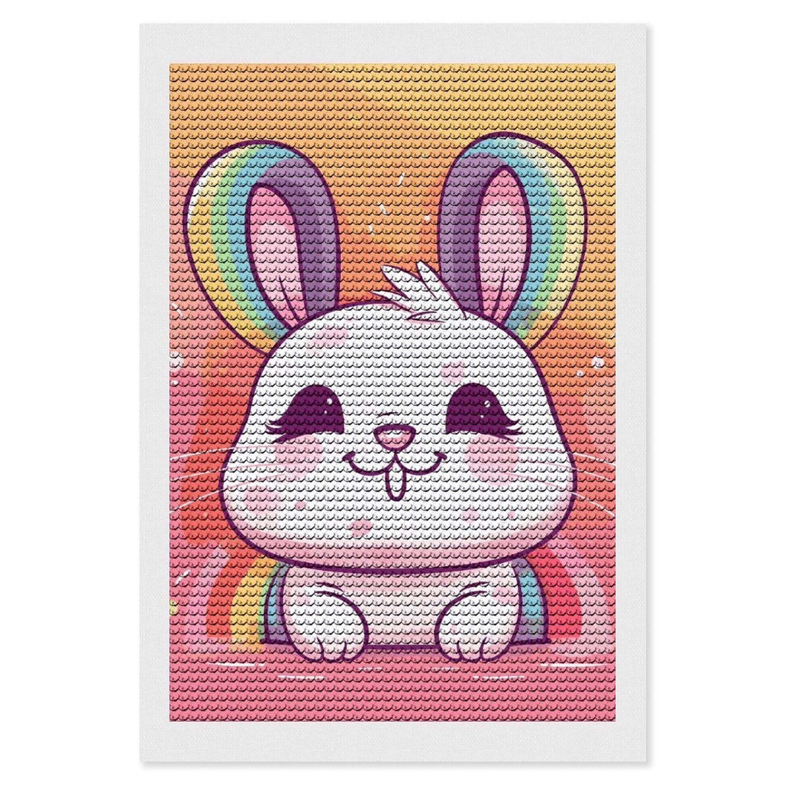 Chubby Rabbit Diamond Art Kits for Adults, DIY 5D Diamonds Painting Kits for Beginner, Round Full Drill Diamond Dots Painting, Diamonds Pictures Gem Art and Crafts Wall Decor 8"x12"
