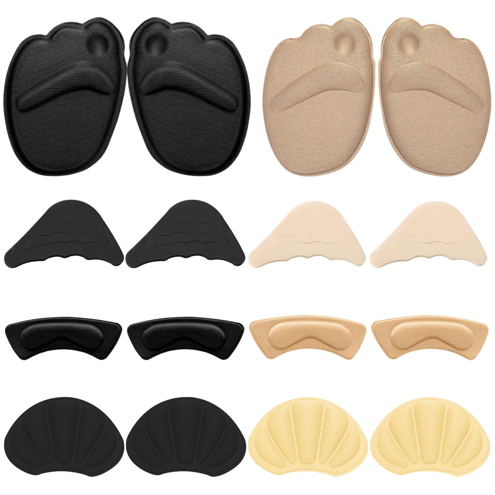 Sibba 8 pares de taloneras antideslizamiento, juego de almohadillas para talones para zapatos demasiado grandes, protector de talón para zapatos de mujer, relleno de zapatos, protector de dedos, tapón