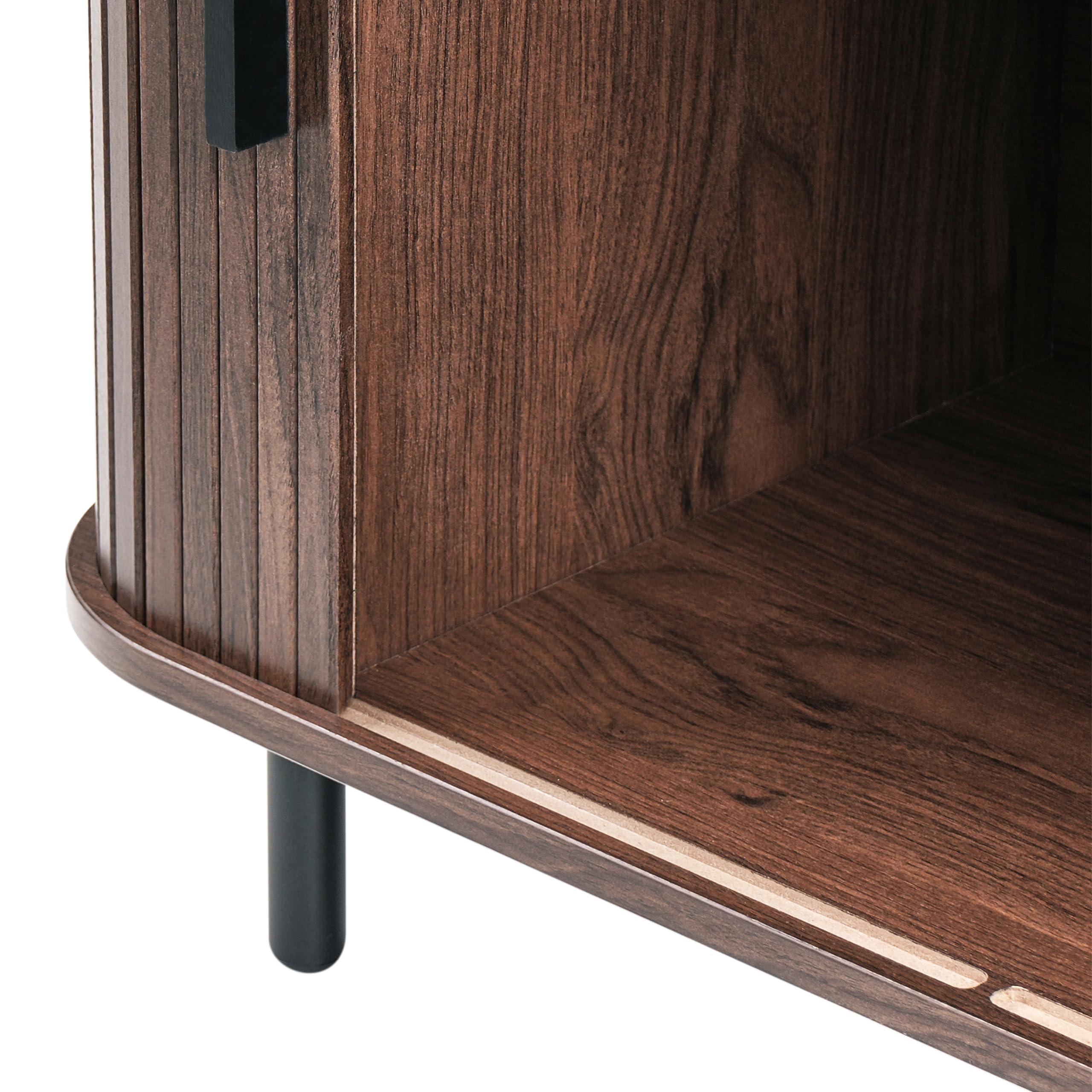 Beliani Aparador Retro Puertas correderas MDF Patas de Metal Madera marrón Oscuro Bradley