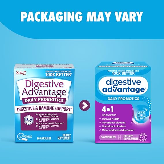 Daily Probiotic Capsule - Digestive Advantage 30 Capsules, Survives 100x Better, Lessens Bloating, Calcium, Promotes Digestive Health and Gut Flora, multi