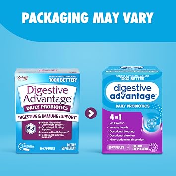 Daily Probiotic Capsule - Digestive Advantage 30 Capsules, Survives 100x Better, Lessens Bloating, Calcium, Promotes Digestive Health and Gut Flora, multi