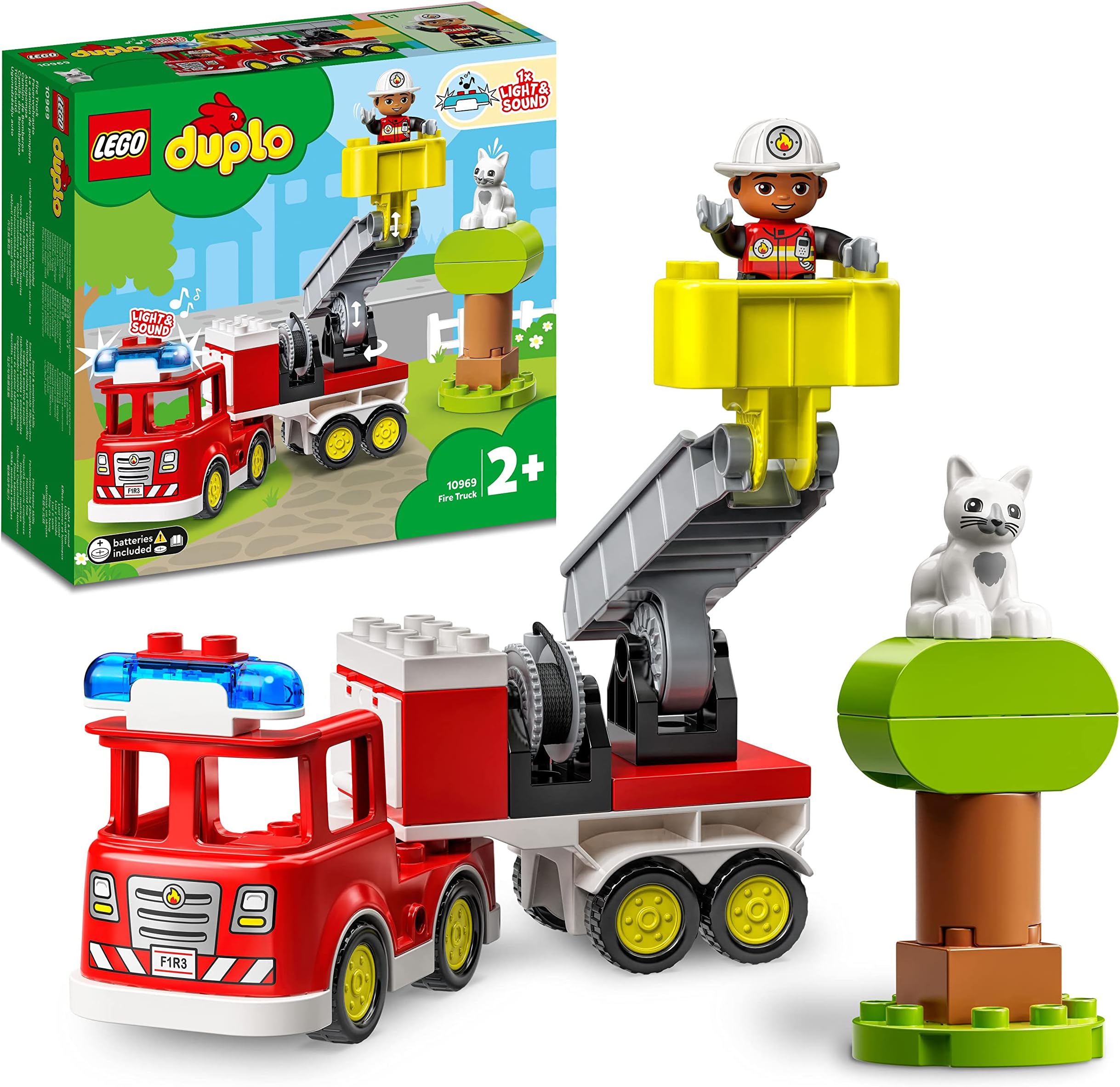 Lego Duplo Town Fire Truck - Educational Toy for Children from 2 Years - Truck, Firefighter Figurine, Cat & Tree - Gift Idea for Boys or Girls 10969